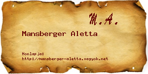 Mansberger Aletta névjegykártya